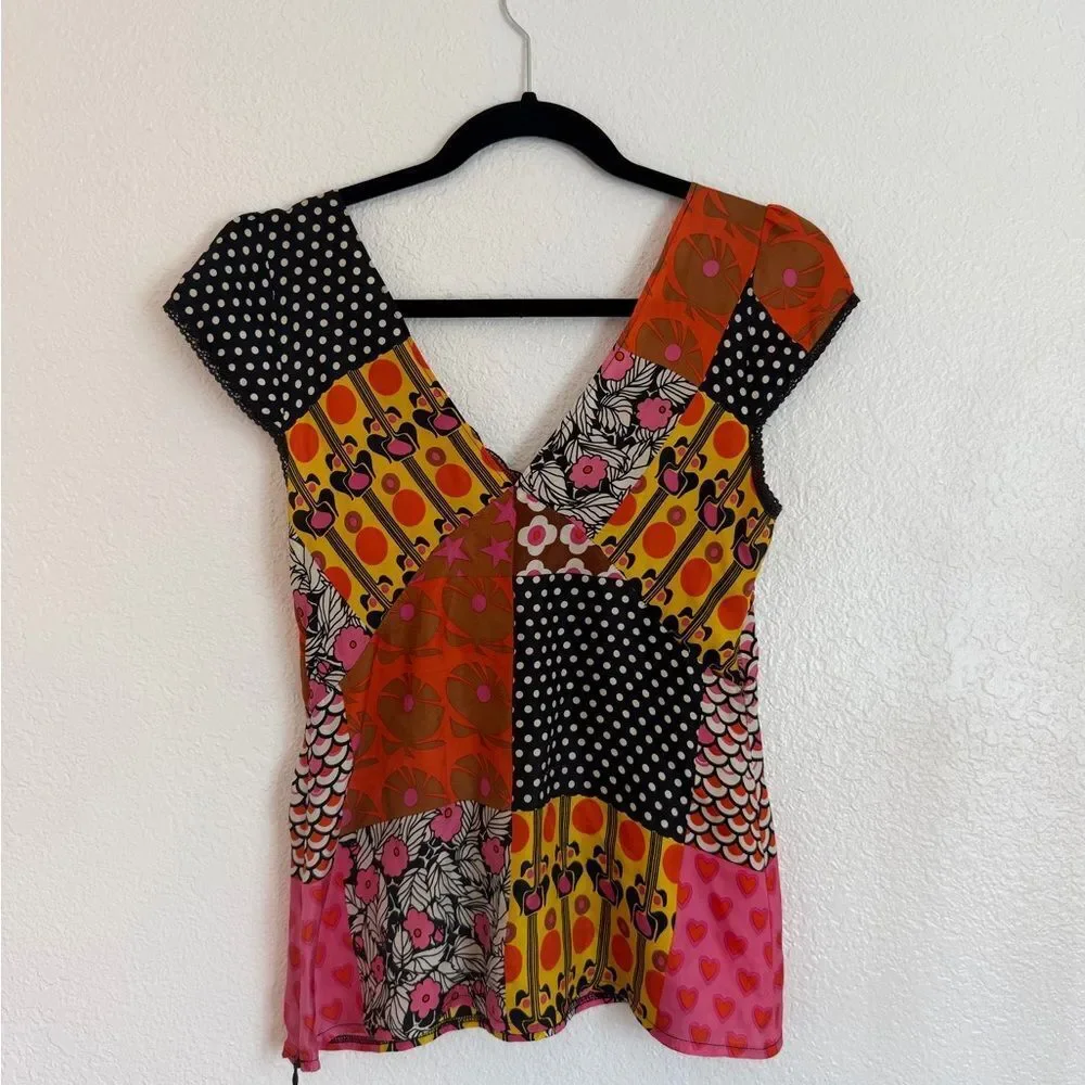 Vintage retro y2k boho summer Patchwork lace satin cool girl top - Picture 4 of 6